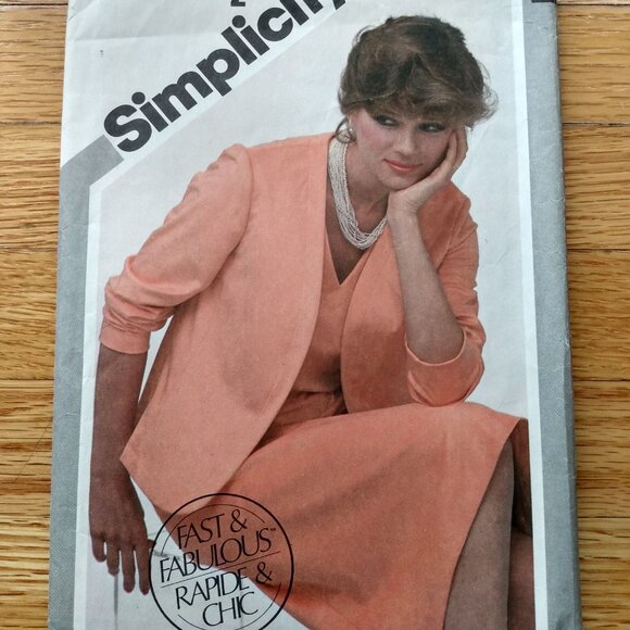 Vintage 80s Dress and Jacket Sewing Pattern Size 10 Simplicity 9965 CUT - Picture 2 of 9